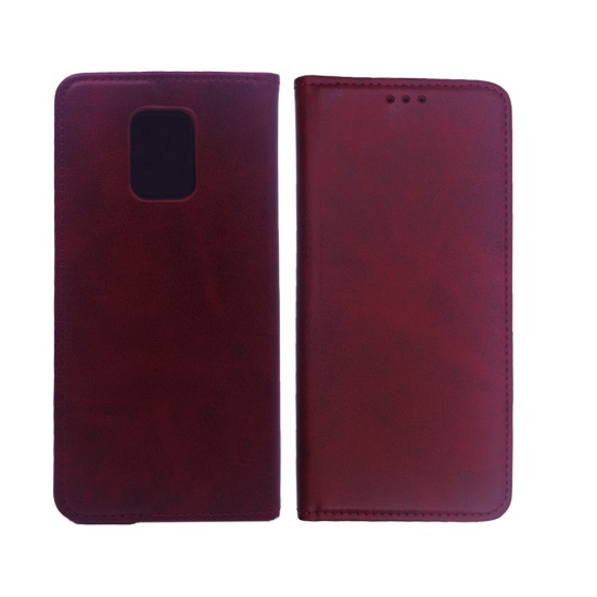 Capa de Couro com Bolso Interno para Xiaomi Redmi Note 9 Pro Vermelho